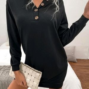NWOT Black Button Detail V-neck Sweatshirt Dress